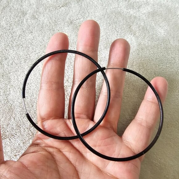 Large Hoop Earrings, Set of 3 Bundle | Black, Navy & Baby Blue - Picture 10 of 10